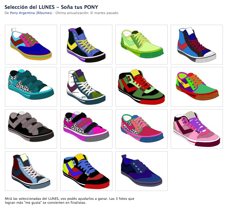 Galería dentro de Facebook con las zapatillas seleccionadas de un día de la Feria. 