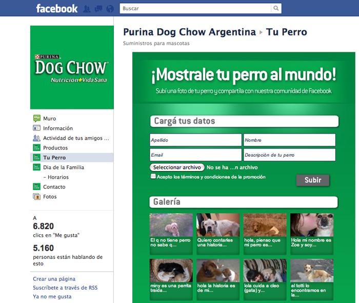 Tab Tu Perro, donde los usuarios pueden subir la foto de su mascota.
