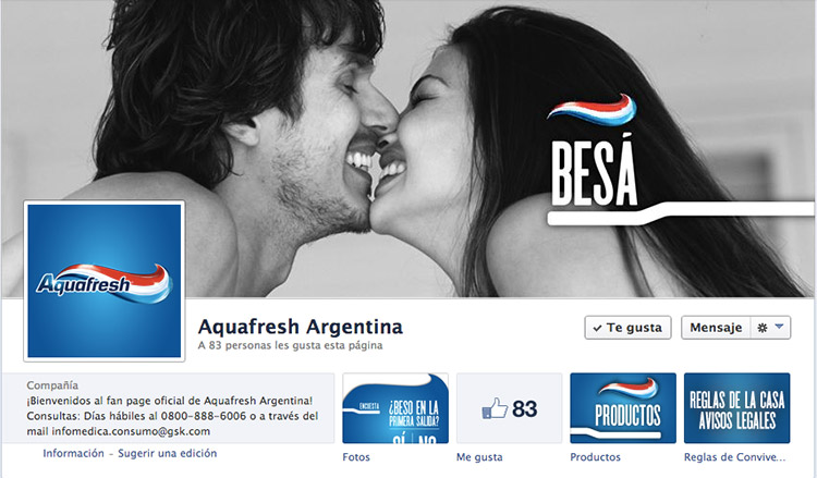 Perfil de Facebook de Aquafresh.